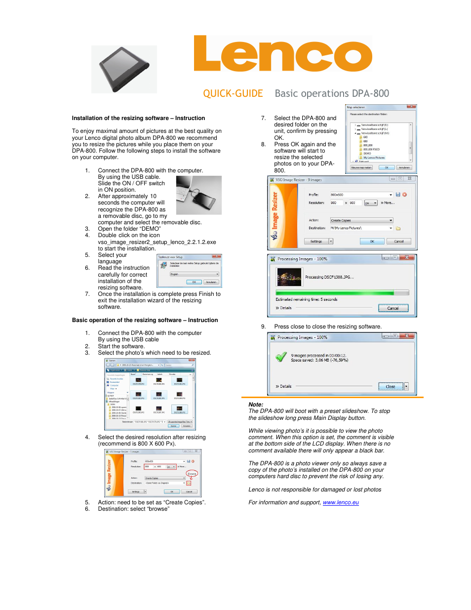 Lenco DPA-800 User Manual | 1 page