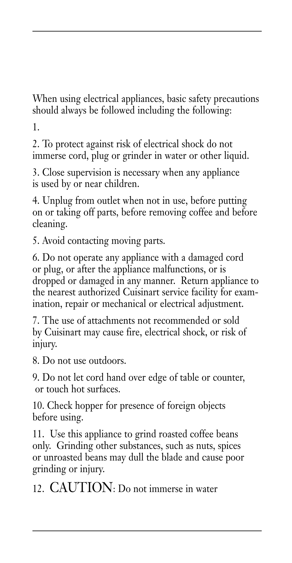 Important safeguards, Caution | Cuisinart DCG-20BK User Manual | Page 2 / 6