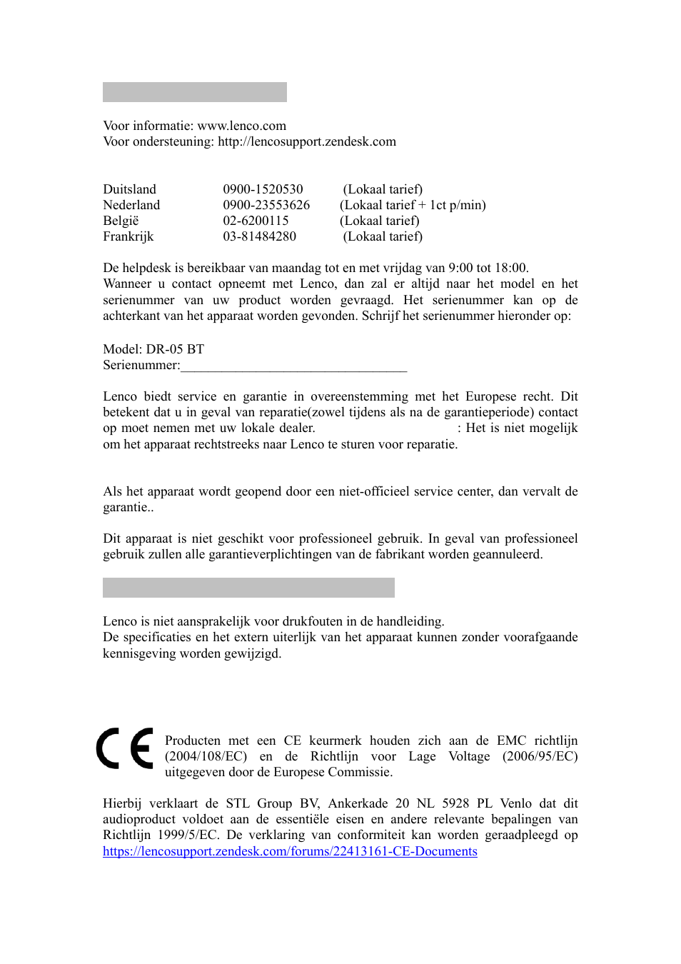 Service en ondersteuning, Mededeling, verklaringen en informatie | Lenco DR-05-BT User Manual | Page 52 / 91
