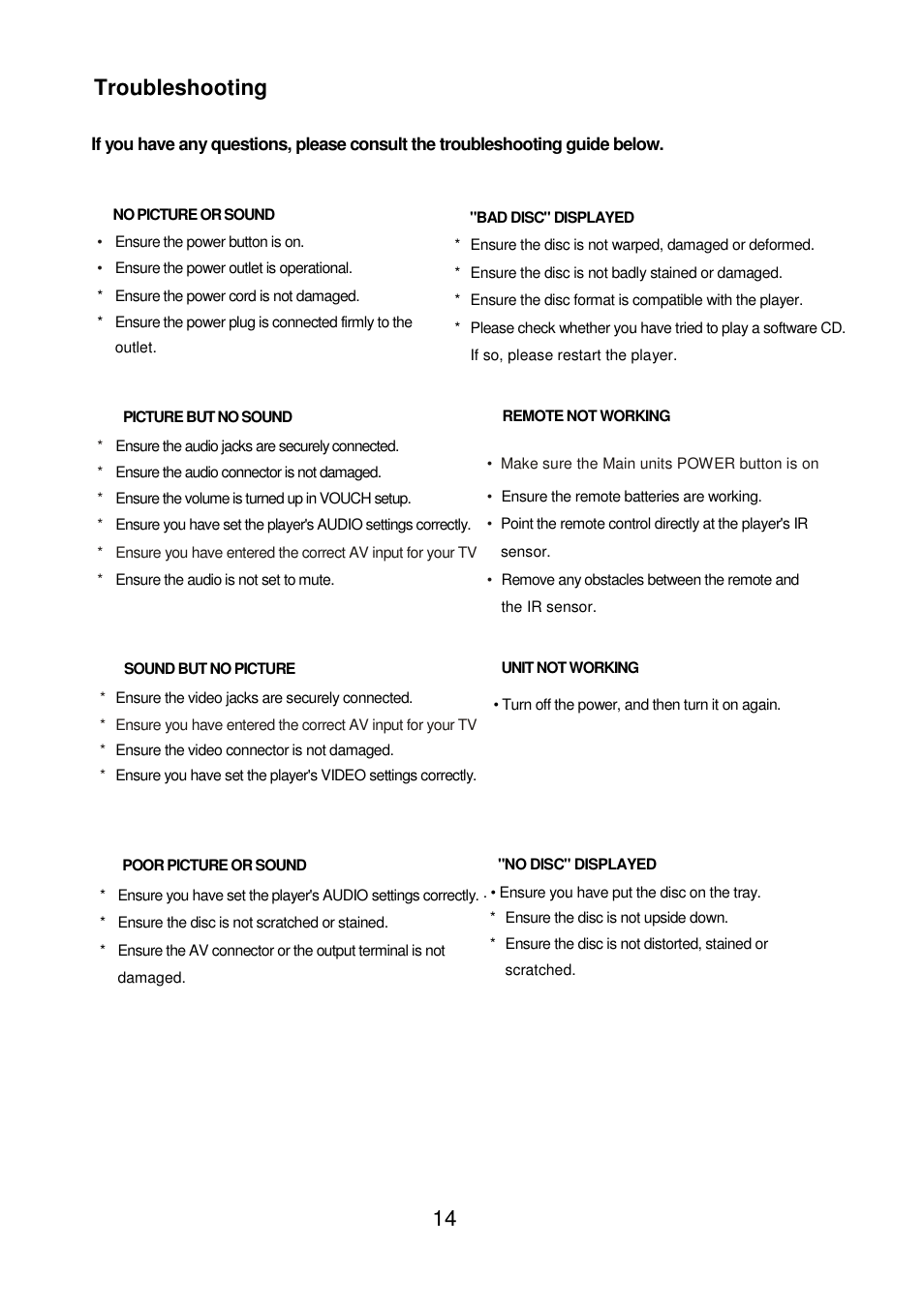 14 troubleshooting | Lenco DVD-226 User Manual | Page 15 / 16