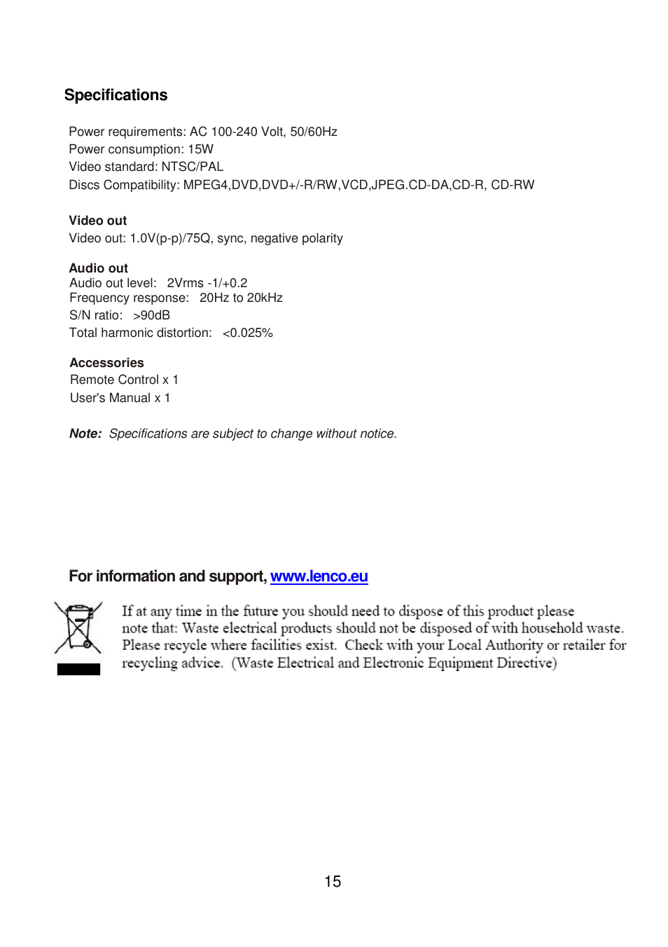 Lenco DVD-226 User Manual | Page 16 / 16