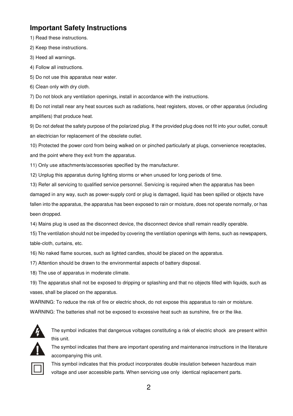 2 important safety instructions | Lenco DVD-226 User Manual | Page 3 / 16