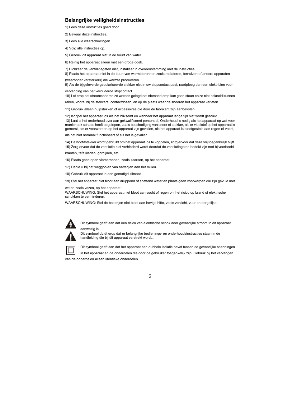 2belangrijke veiligheidsinstructies | Lenco DVD-322 User Manual | Page 19 / 81