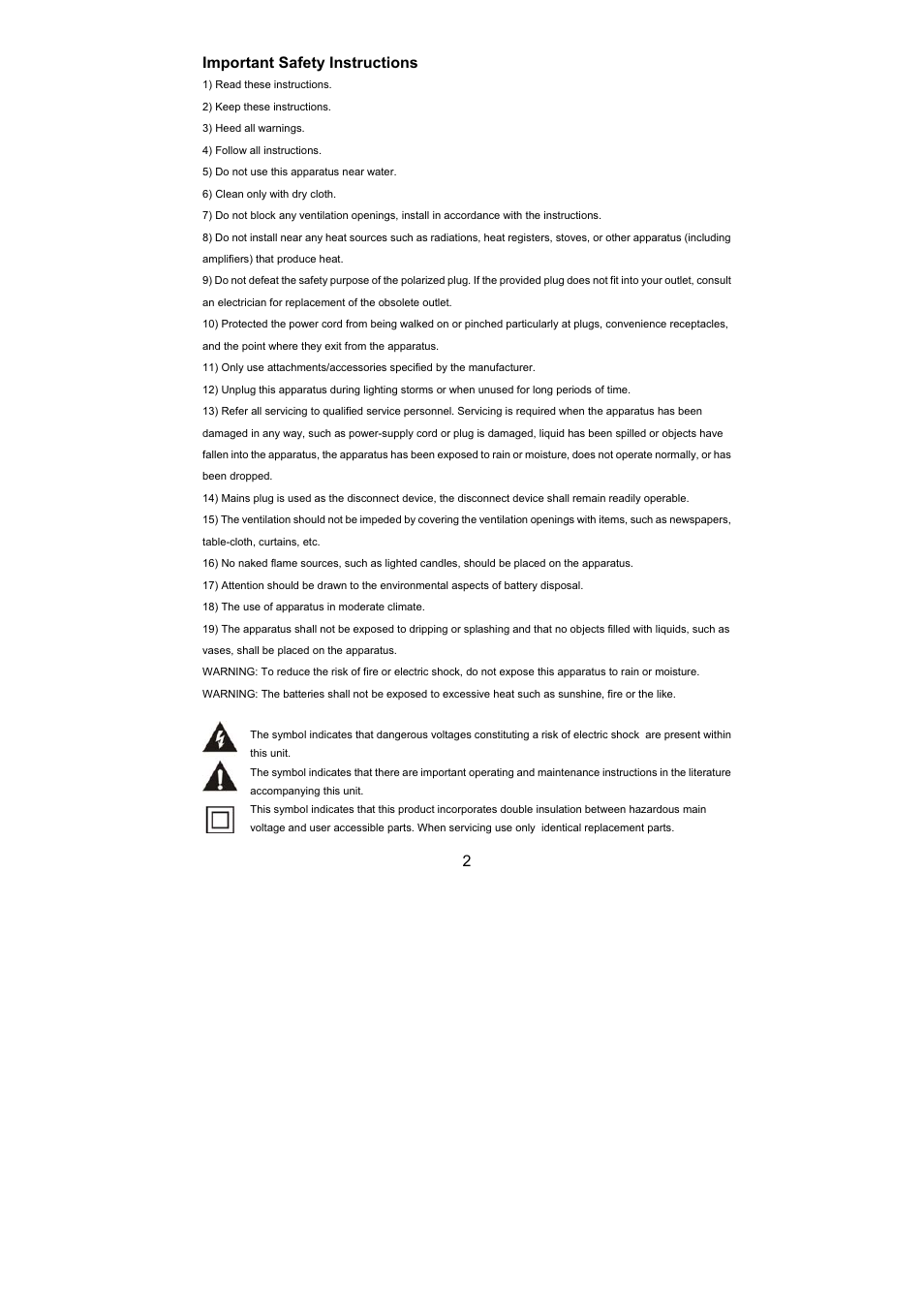 2important safety instructions | Lenco DVD-322 User Manual | Page 3 / 81