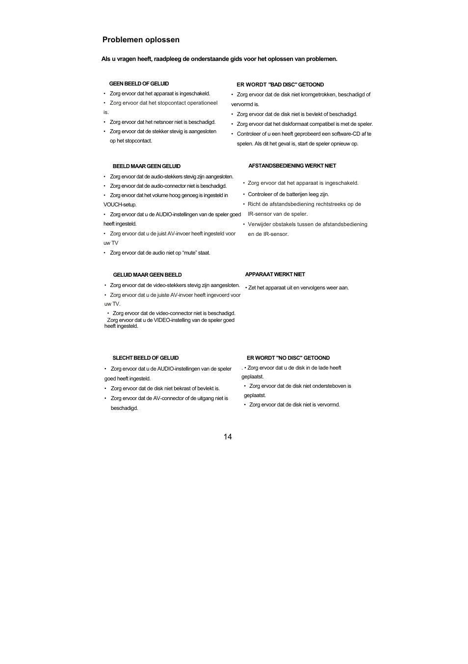 14 problemen oplossen | Lenco DVD-322 User Manual | Page 31 / 81