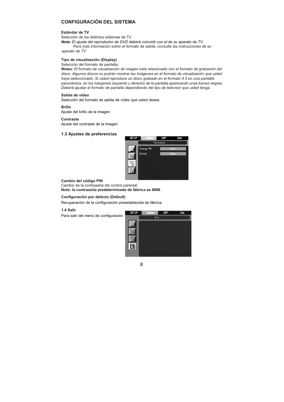 8configuración del sistema | Lenco DVD-322 User Manual | Page 57 / 81