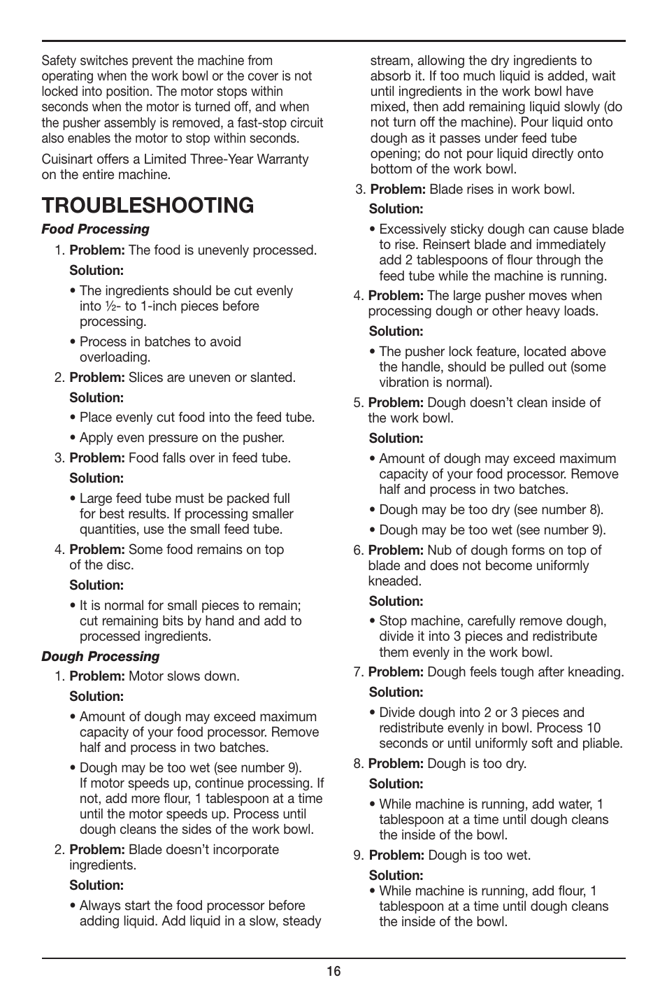 Troubleshooting | Cuisinart Elite DLC-XPN User Manual | Page 16 / 87