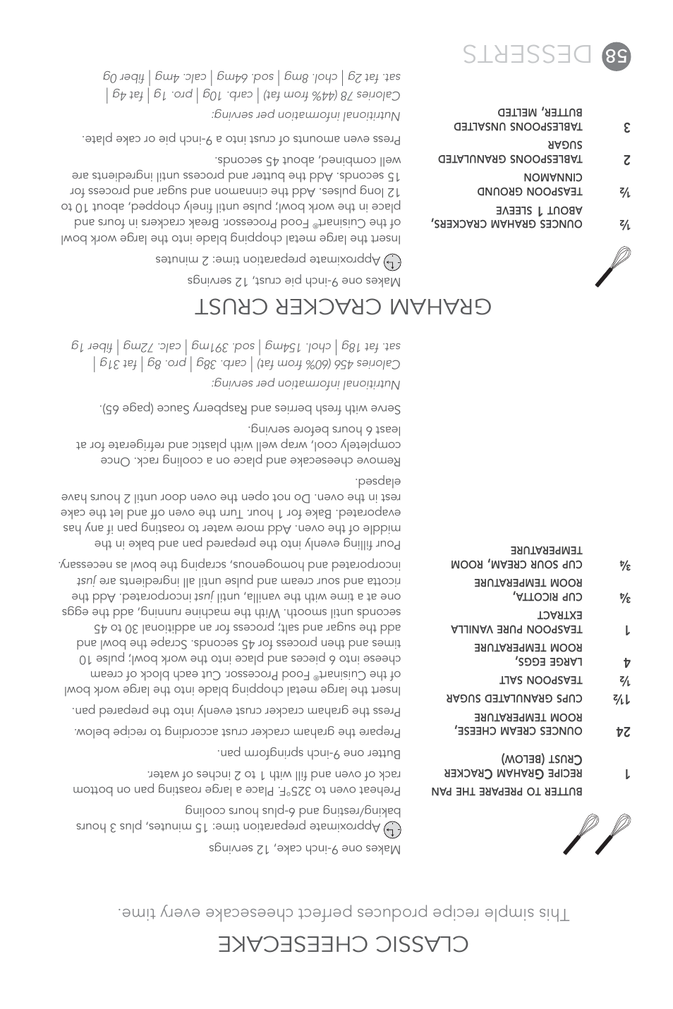 Desserts, Classic cheesecake graham cracker crust | Cuisinart Elite DLC-XPN User Manual | Page 29 / 87