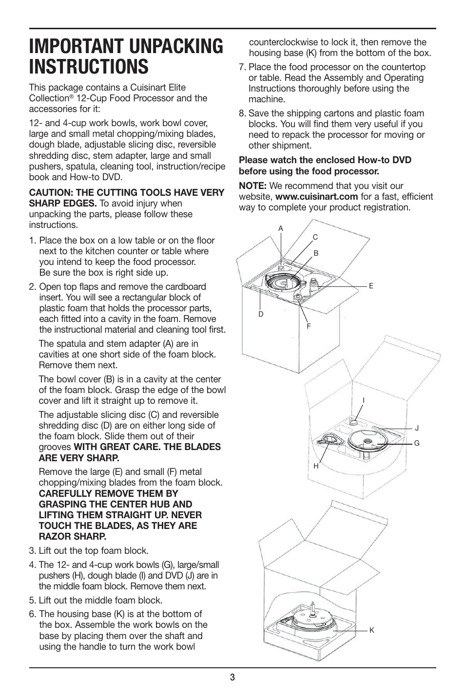Important unpacking instructions | Cuisinart Elite DLC-XPN User Manual | Page 3 / 87