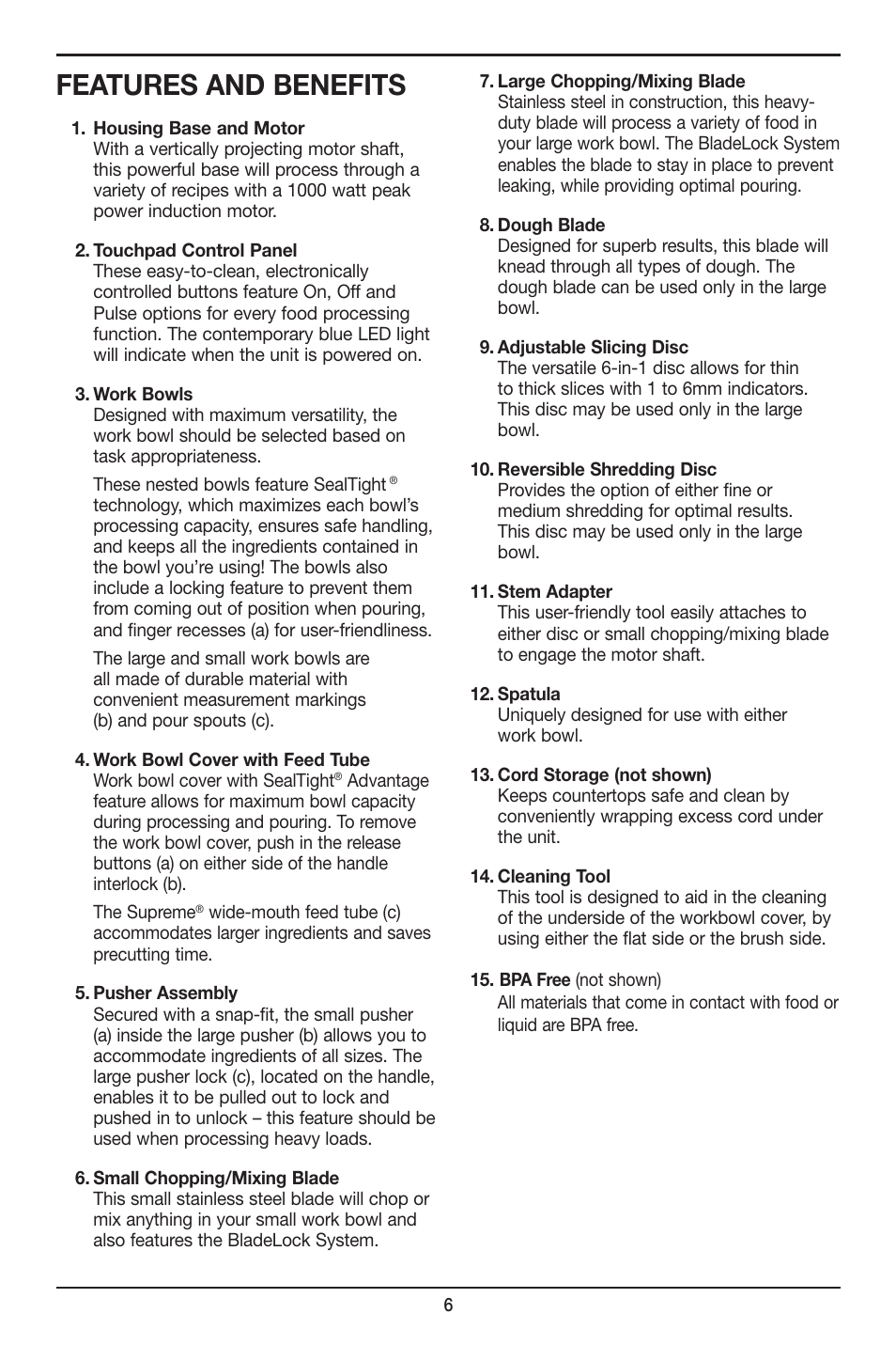 Features and benefits | Cuisinart Elite DLC-XPN User Manual | Page 6 / 87