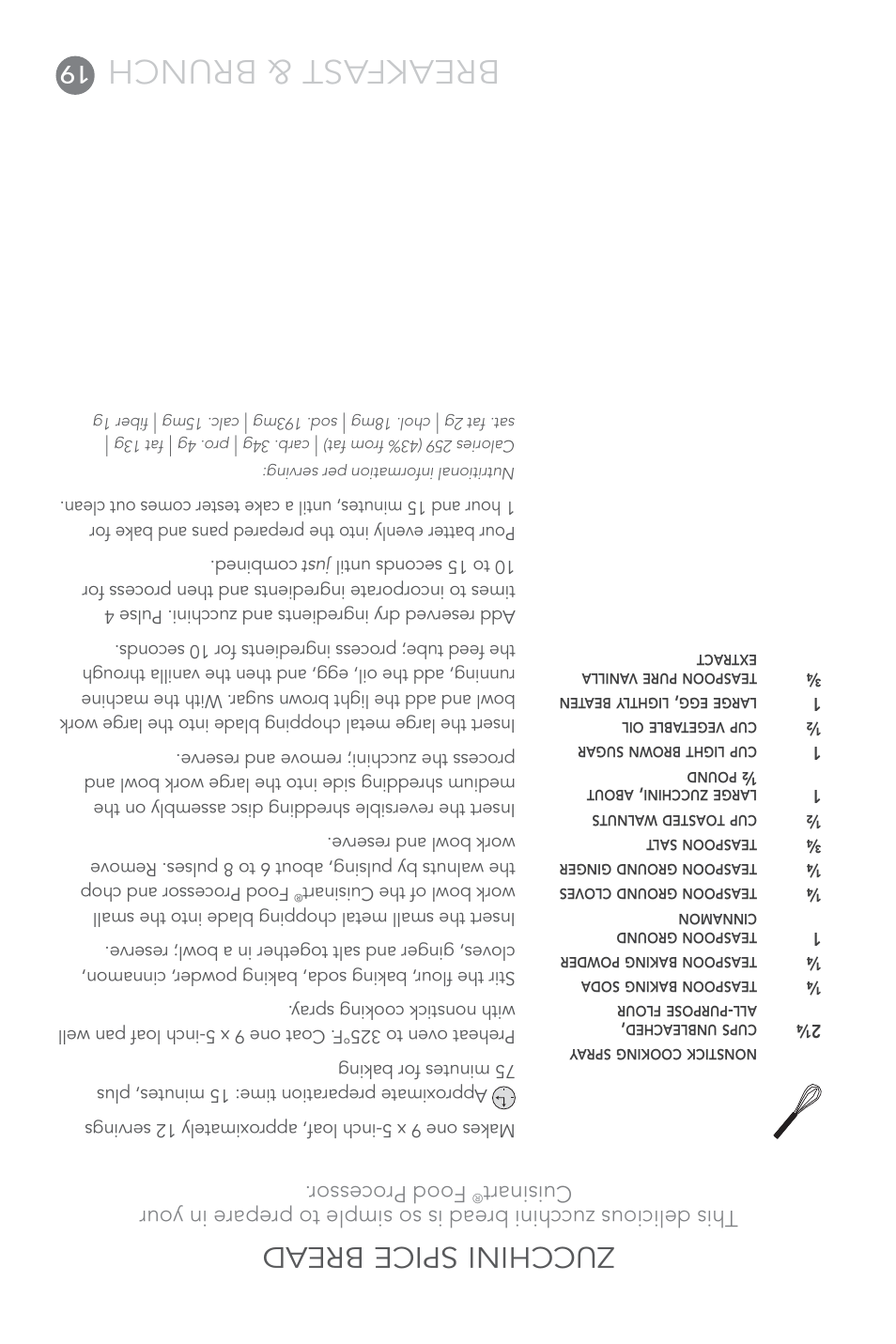 Breakfast & brunch, Zucchini spice bread, Food processor | Cuisinart Elite DLC-XPN User Manual | Page 68 / 87