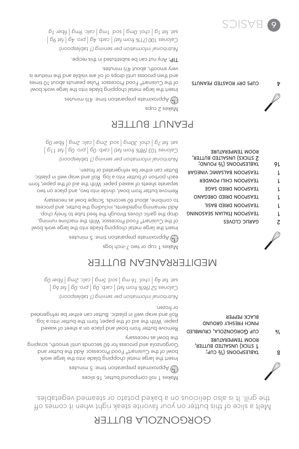 Basics, Gorgonzola butter, Mediterranean butter | Peanut butter | Cuisinart Elite DLC-XPN User Manual | Page 81 / 87