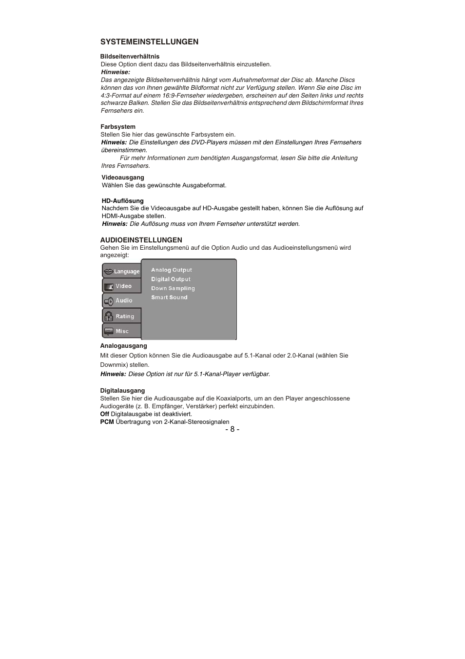 Systemeinstellungen | Lenco DVD-432 User Manual | Page 65 / 70