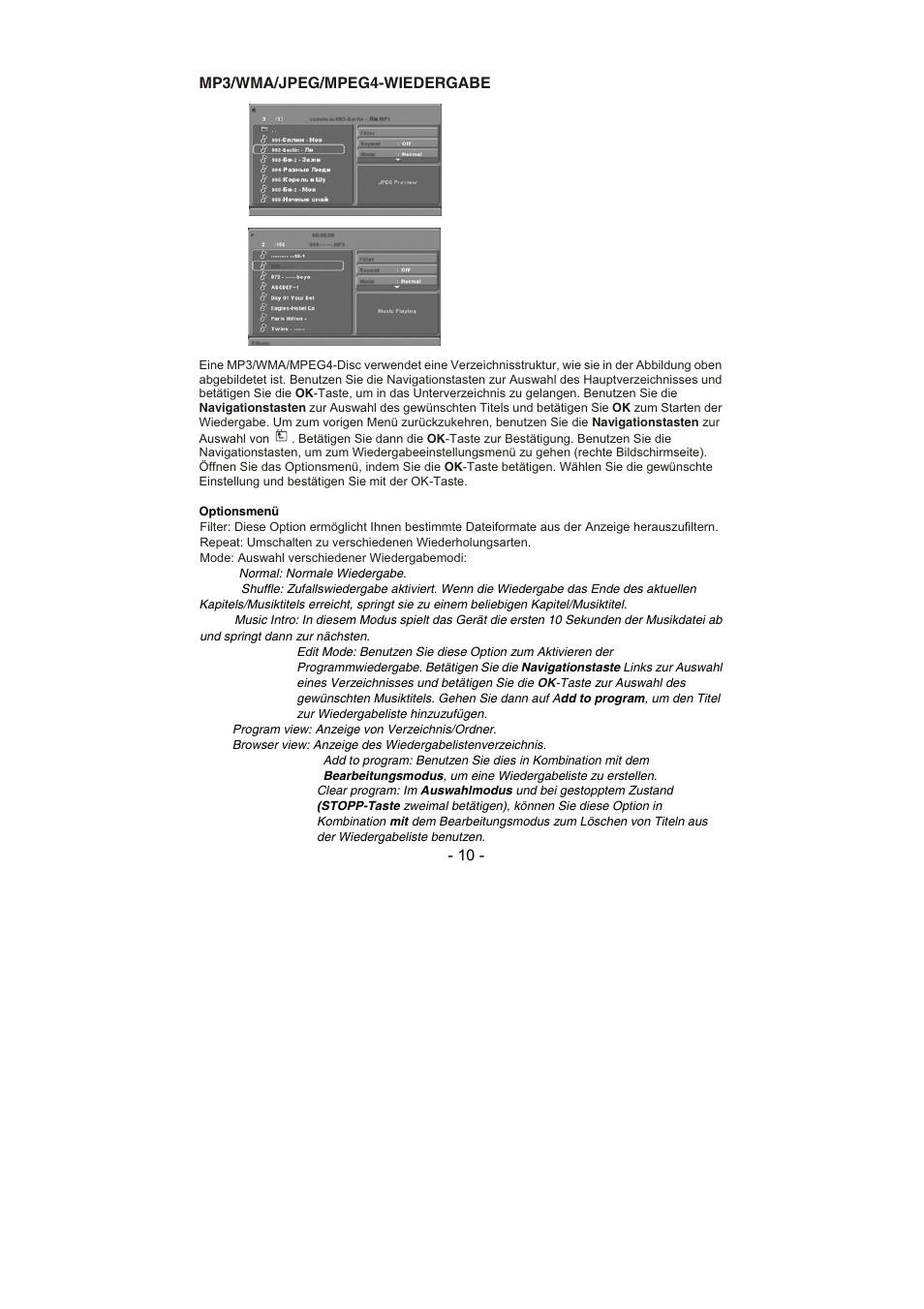 Mp3/wma/jpeg/mpeg4-wiedergabe | Lenco DVD-432 User Manual | Page 67 / 70