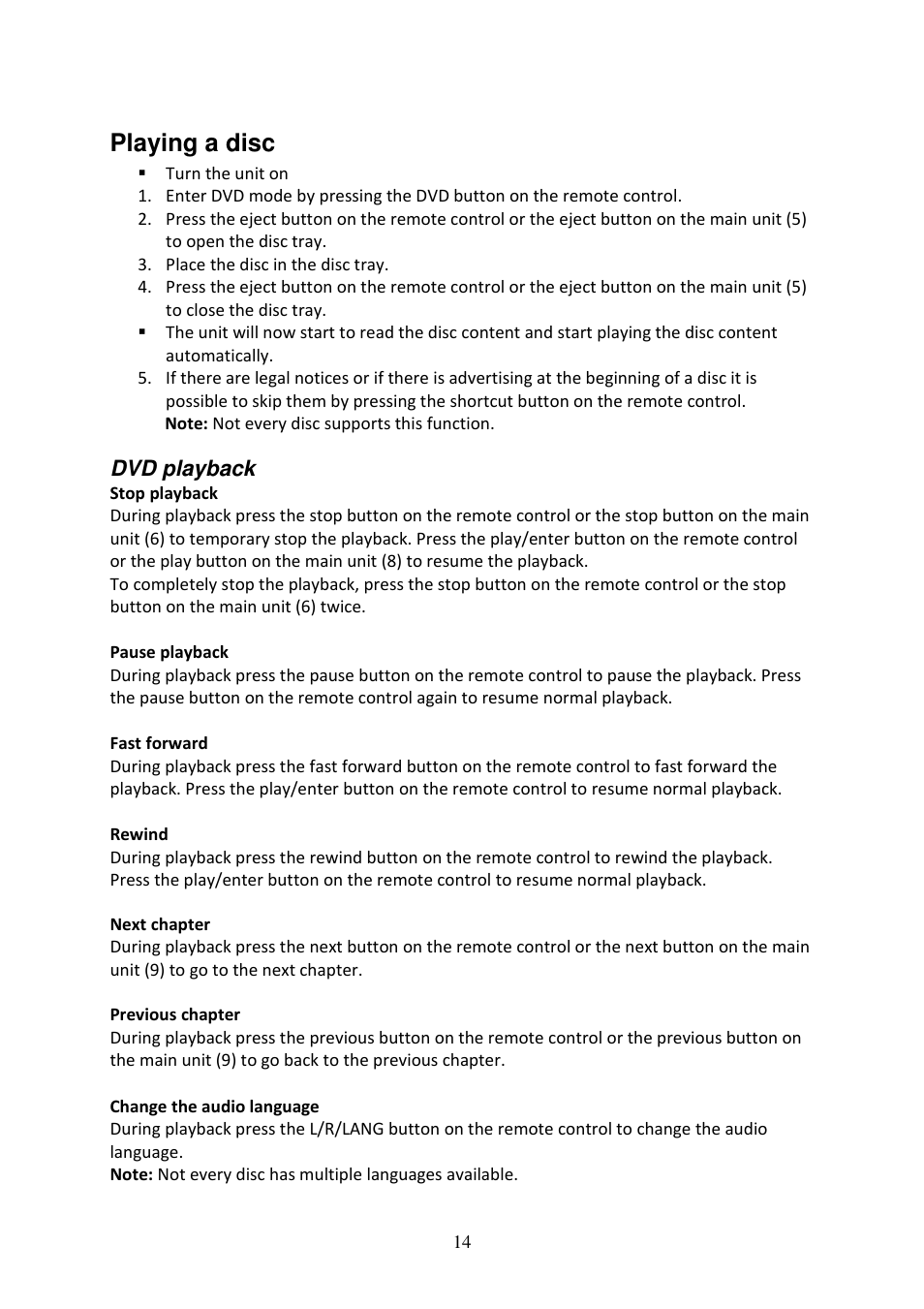 Playing a disc | Lenco DVD-519 H User Manual | Page 14 / 33