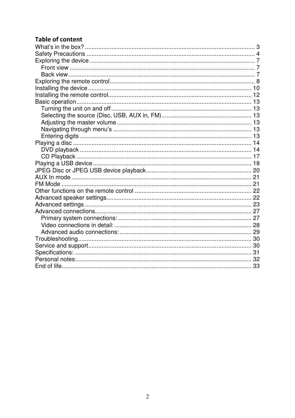 Lenco DVD-519 H User Manual | Page 2 / 33