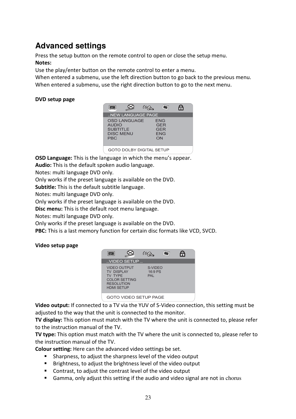 Advanced settings | Lenco DVD-519 H User Manual | Page 23 / 33