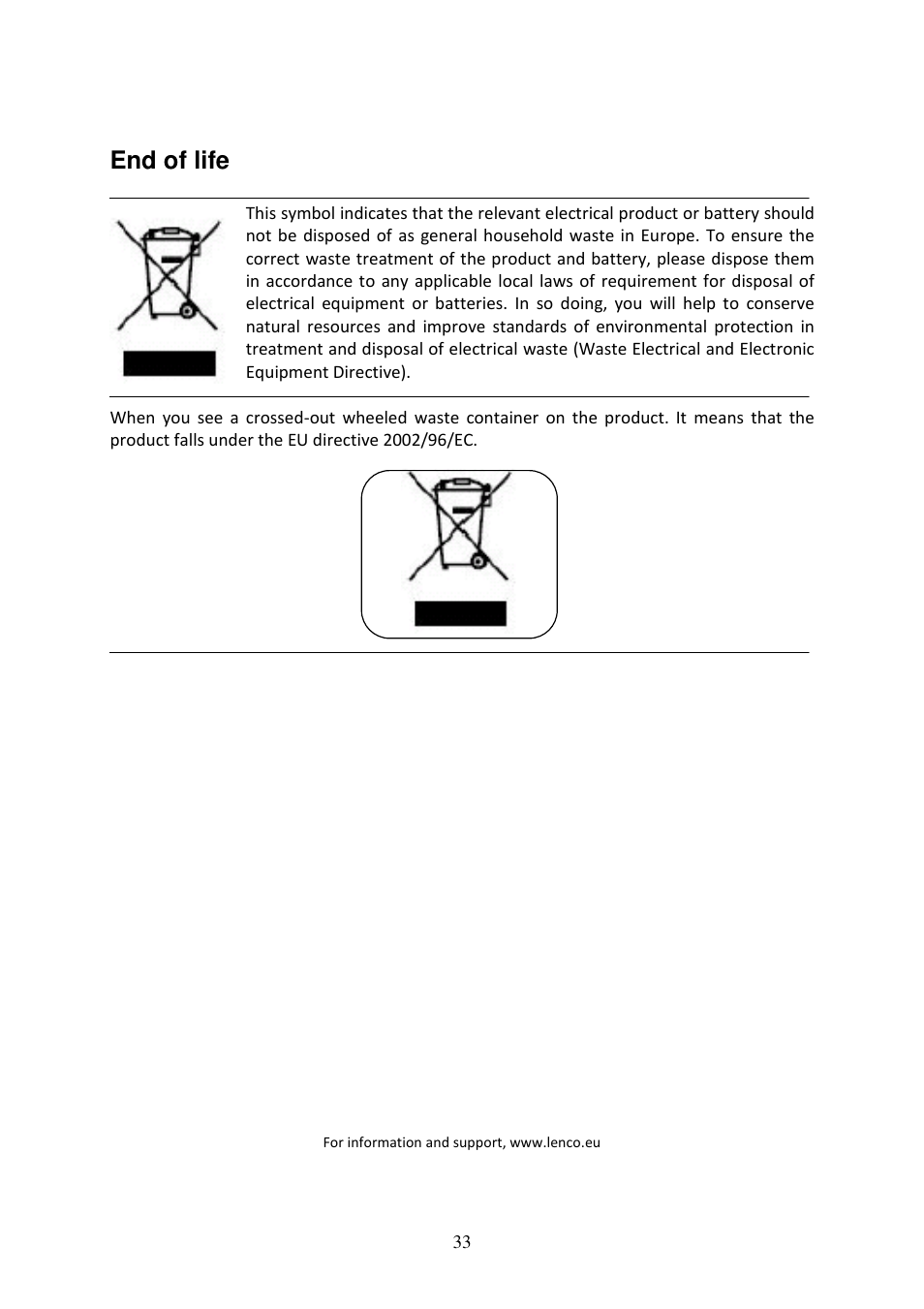 End of life | Lenco DVD-519 H User Manual | Page 33 / 33