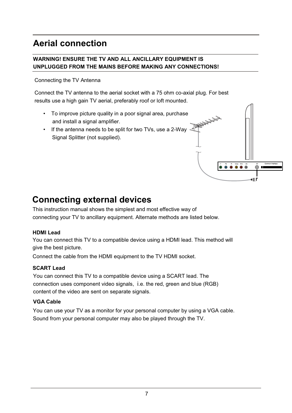 Aerial connection, Connecting external devices | Lenco DVL-1953 User Manual | Page 10 / 37