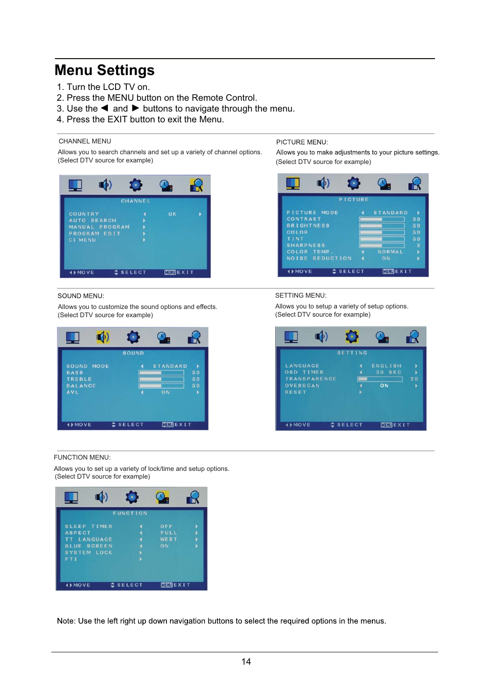 Bas lc use, Menu settings | Lenco DVL-1953 User Manual | Page 17 / 37