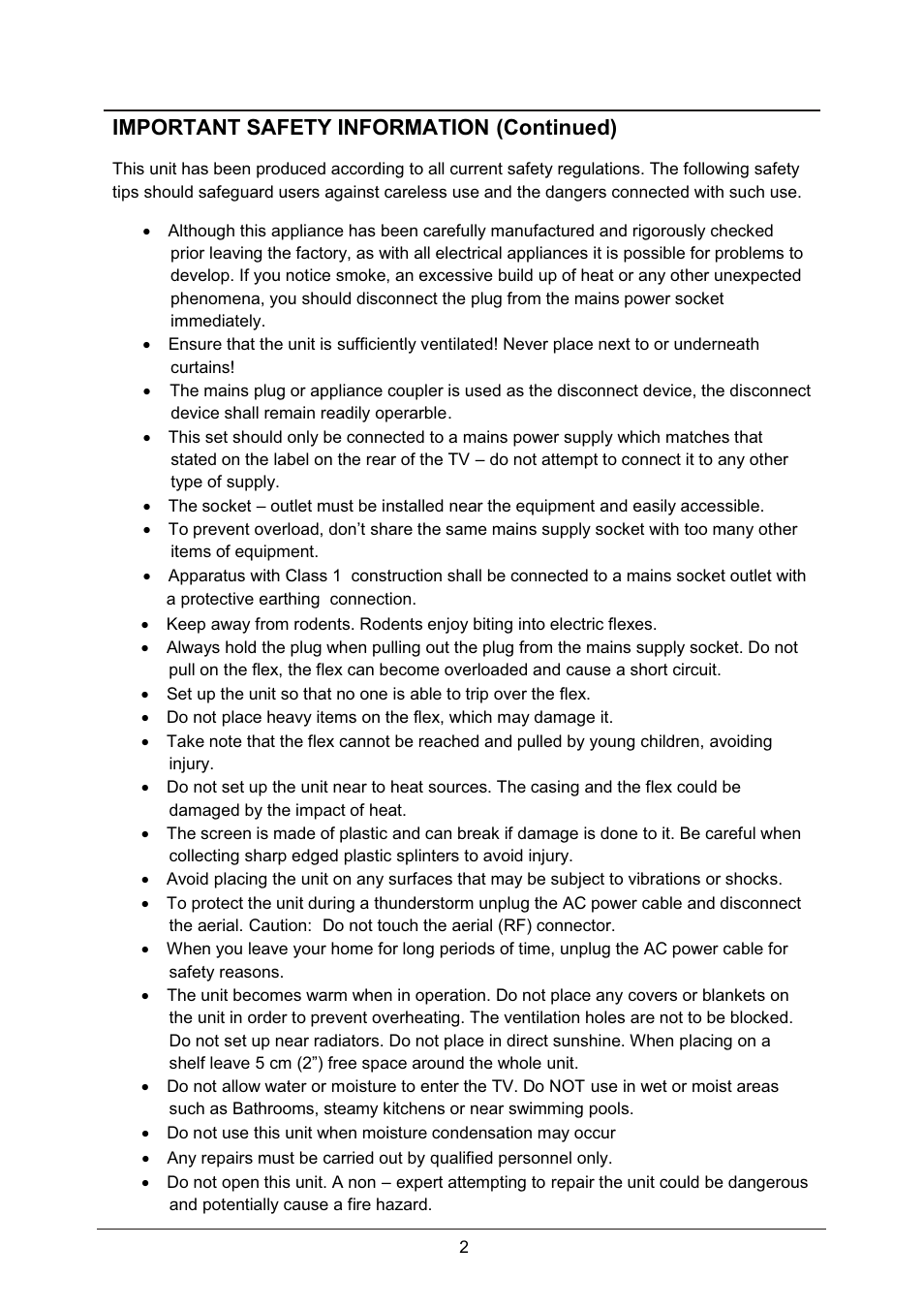 Important safety information (continued) | Lenco DVL-1953 User Manual | Page 5 / 37