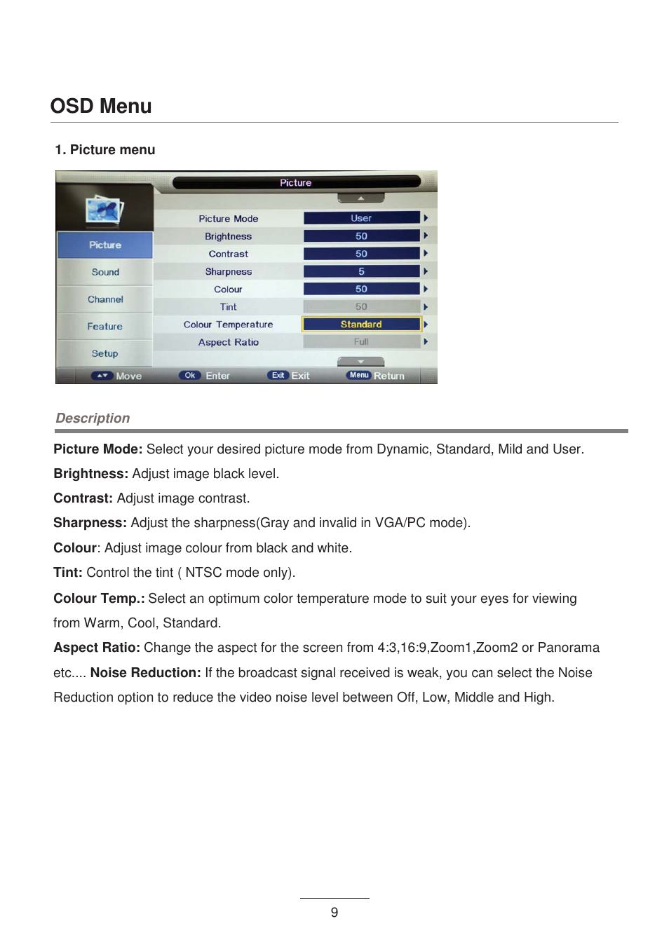 Osd menu | Lenco DVL-1955 User Manual | Page 11 / 36