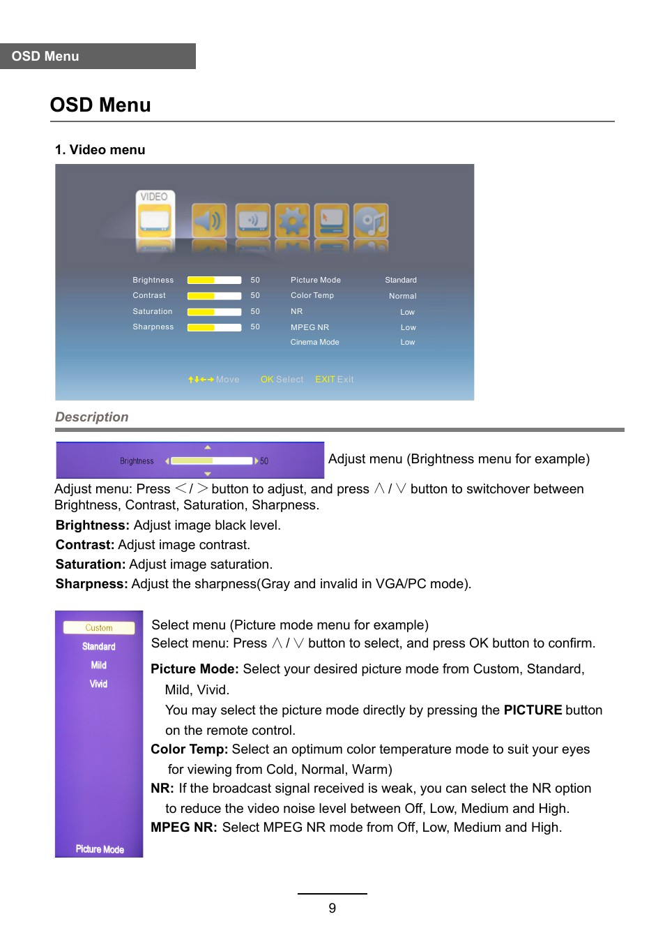 Osd menu | Lenco DVL-2483 User Manual | Page 12 / 28