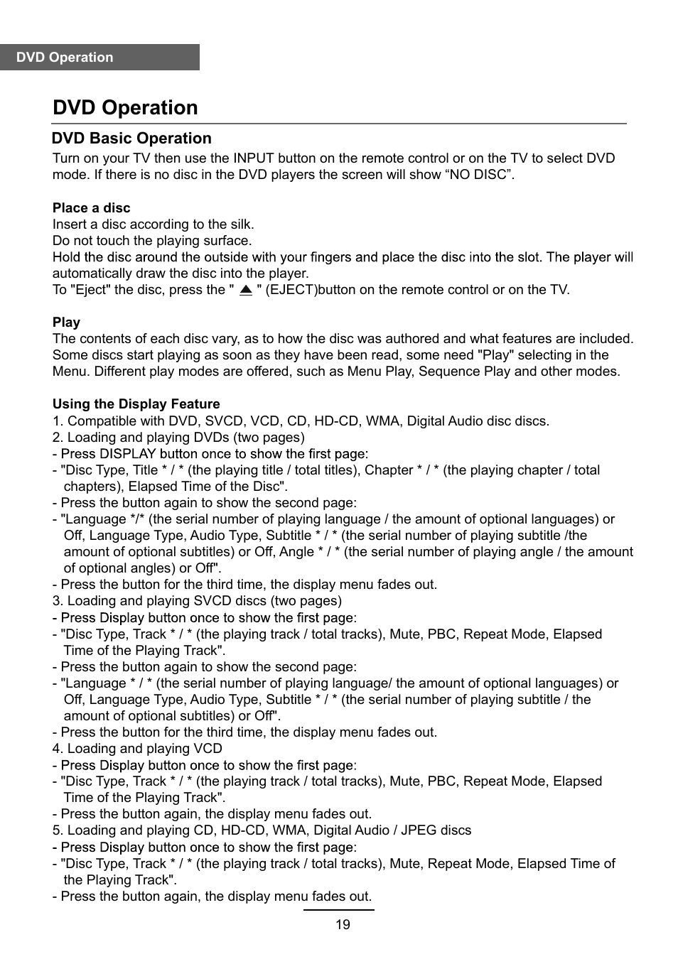 Dvd operation | Lenco DVL-2483 User Manual | Page 22 / 28