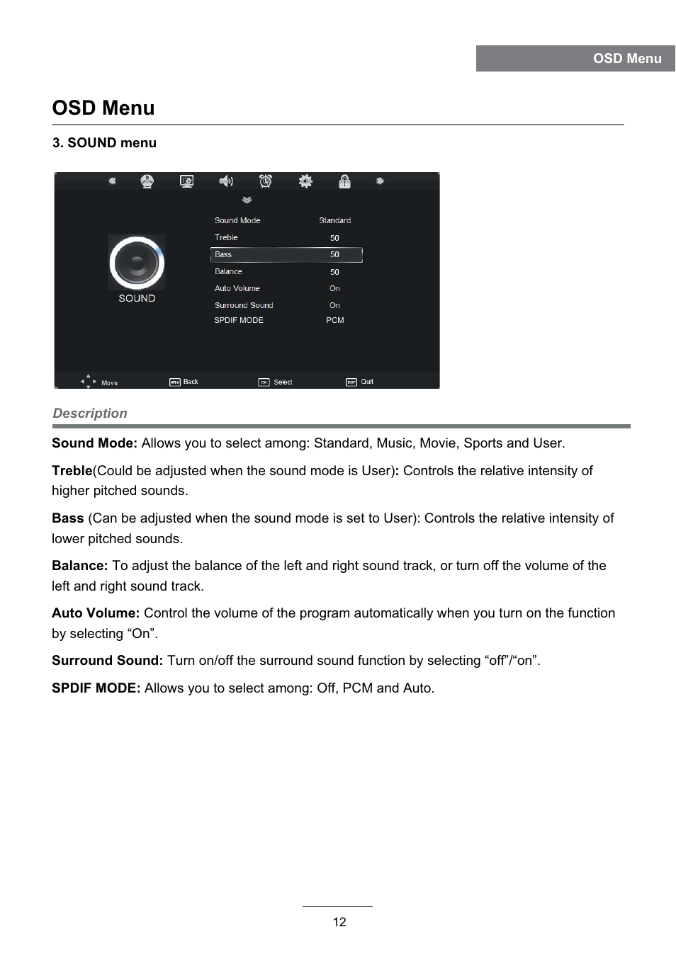 Osd menu | Lenco DVL-2493 User Manual | Page 14 / 36