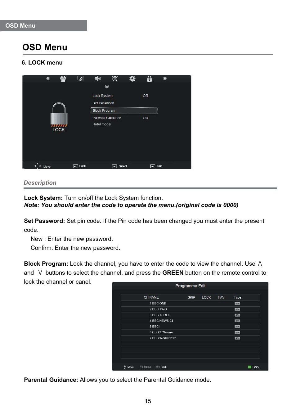 Osd menu | Lenco DVL-2493 User Manual | Page 17 / 36