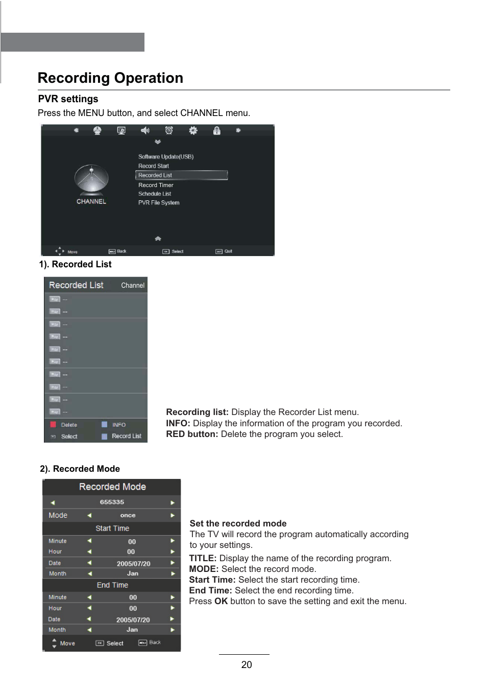 Recording operation | Lenco DVL-2493 User Manual | Page 22 / 36