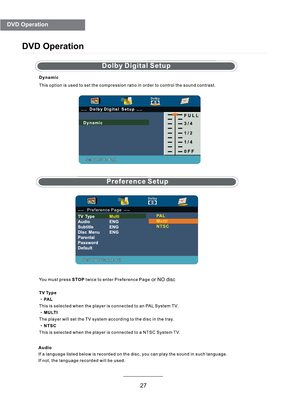 Dvd operation | Lenco DVL-2493 User Manual | Page 29 / 36