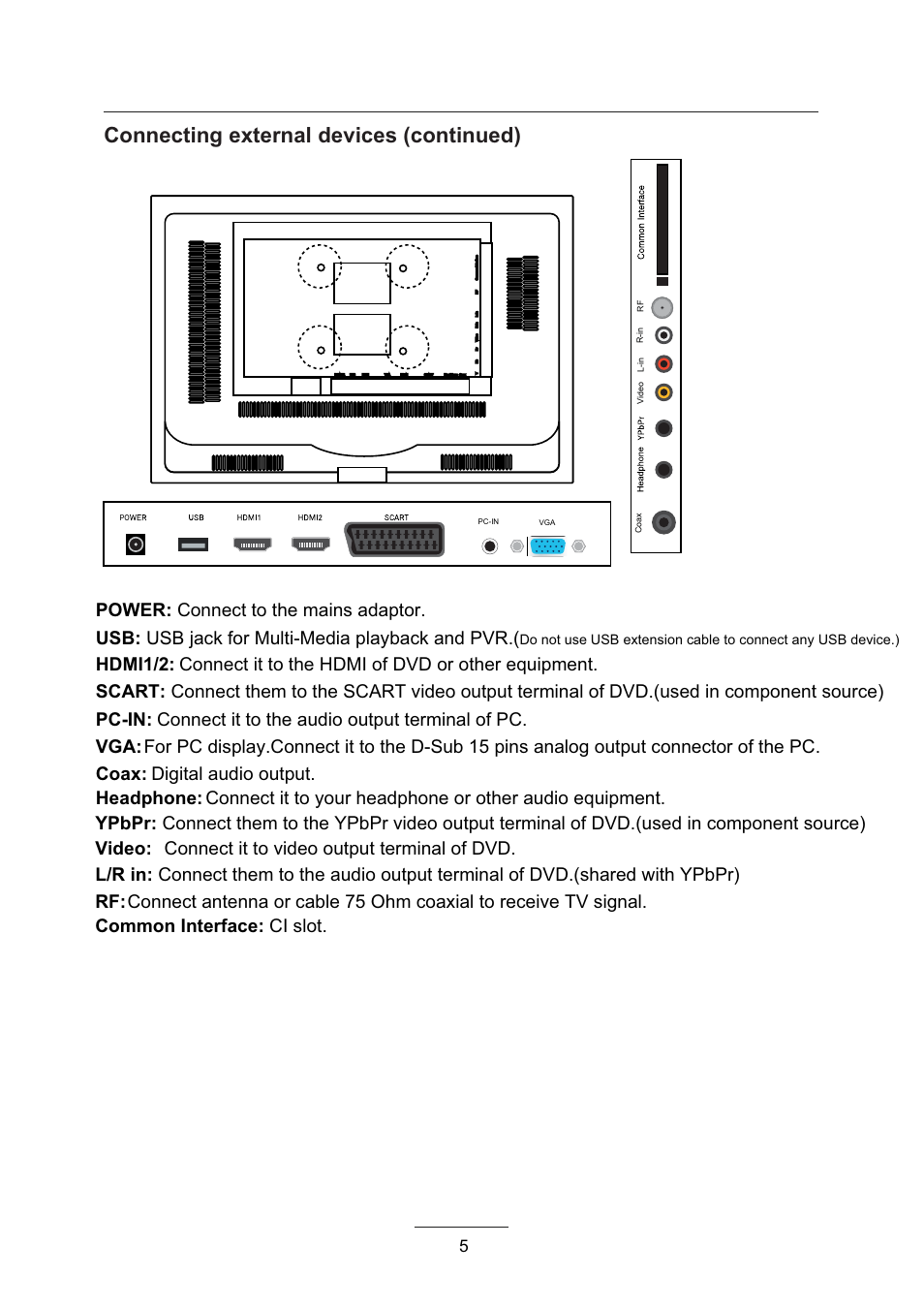 Connecting external devices (continued) | Lenco DVL-2493 User Manual | Page 7 / 36