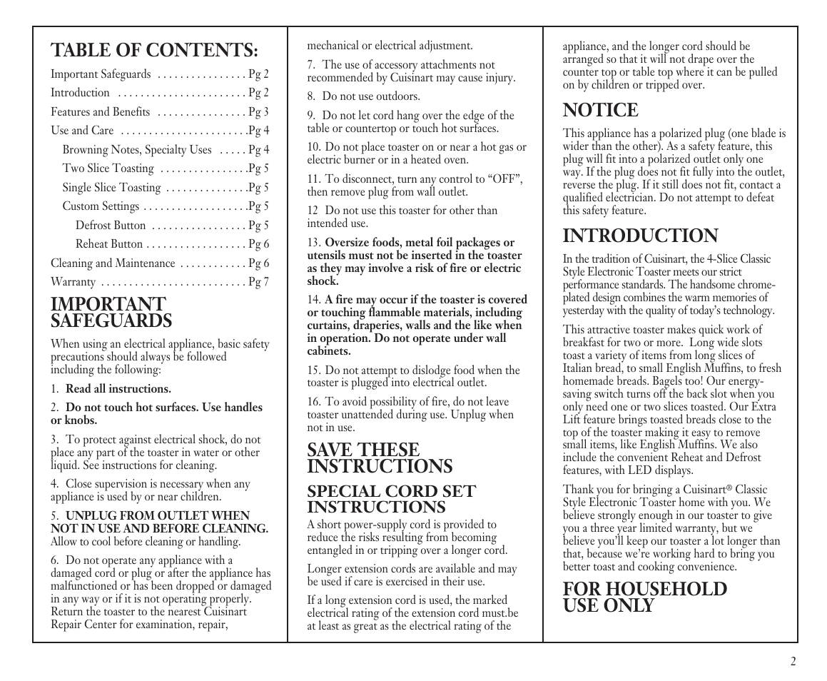 Cuisinart CPT-90C User Manual | Page 2 / 7