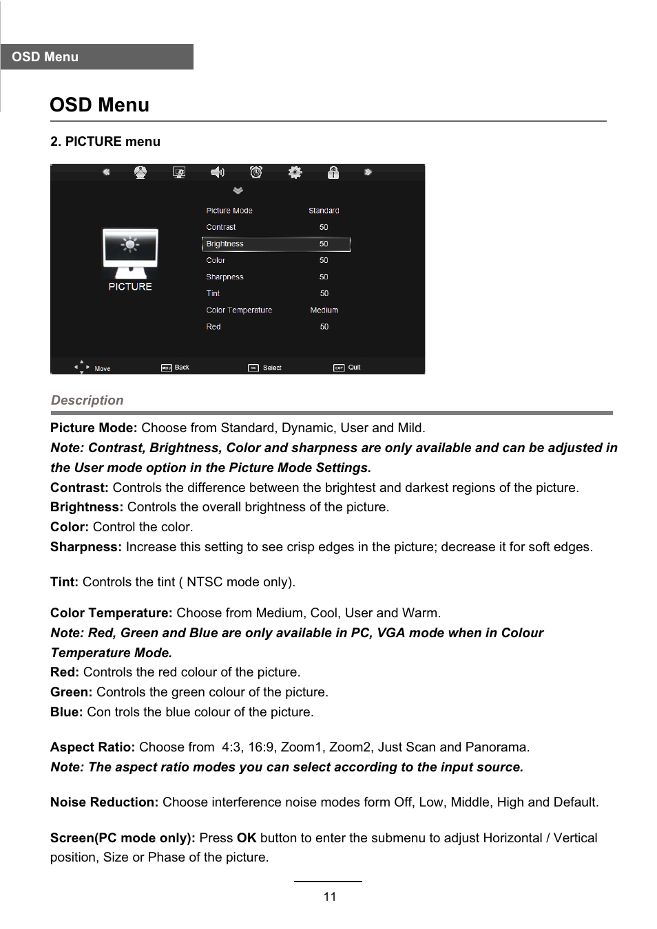 Osd menu | Lenco DVL-2690 User Manual | Page 14 / 38