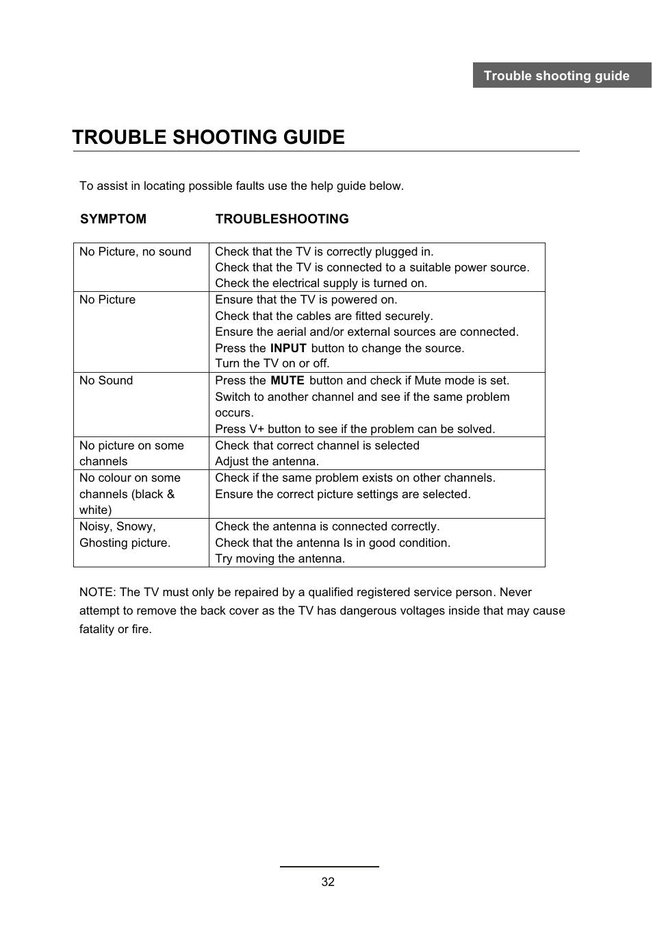 Trouble shooting guide | Lenco DVL-2690 User Manual | Page 35 / 38