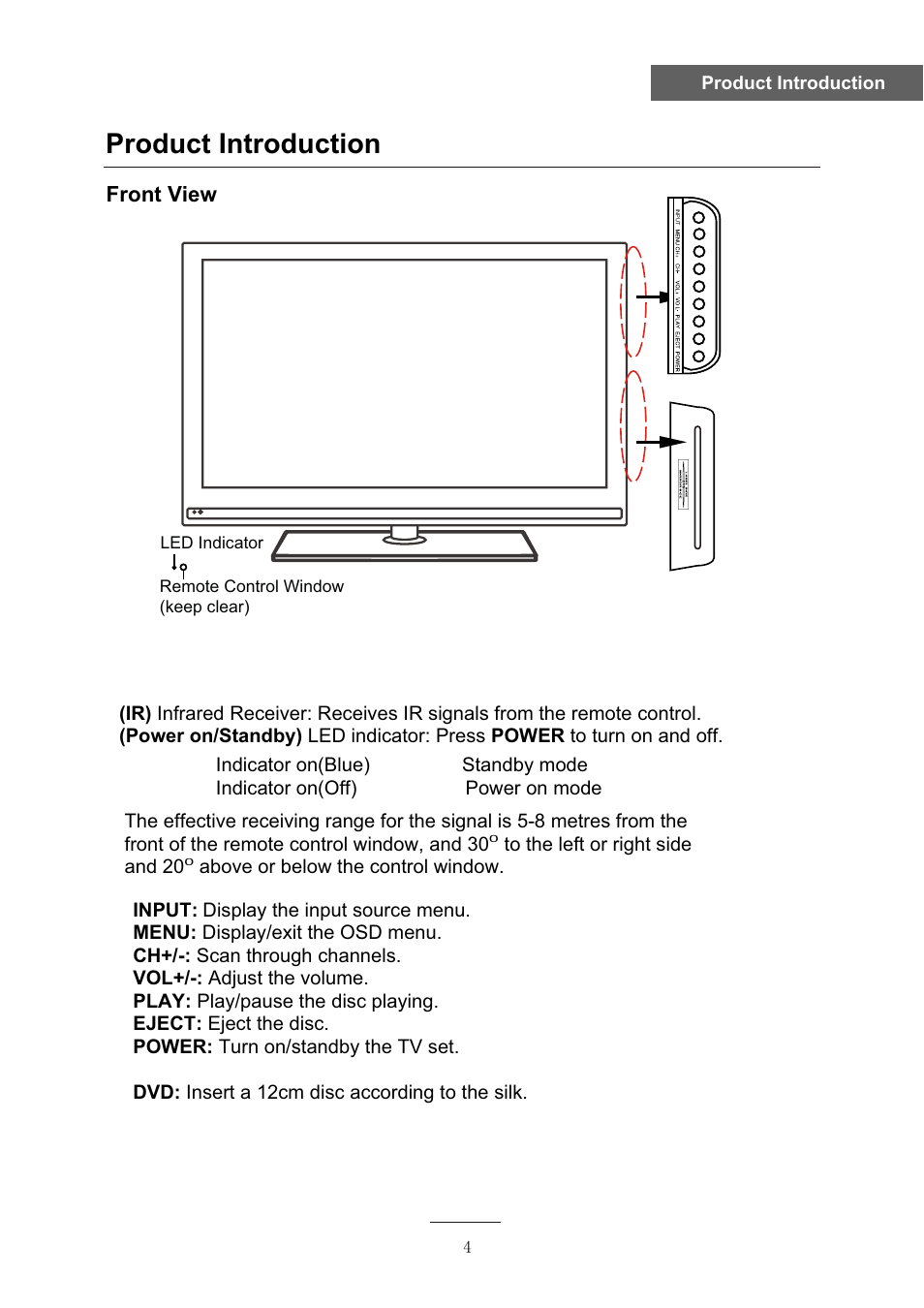 Product introduction, Front view | Lenco DVL-2690 User Manual | Page 7 / 38