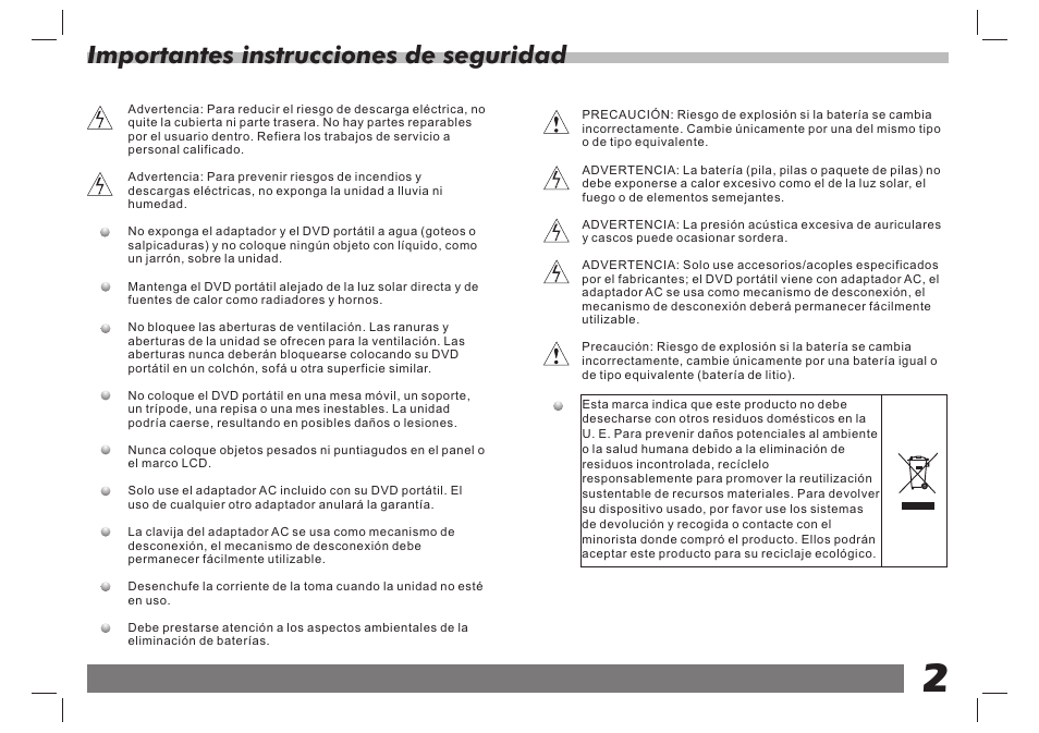 Importantes instrucciones de seguridad | Lenco DVP-7 Snoopy Commics User Manual | Page 15 / 60