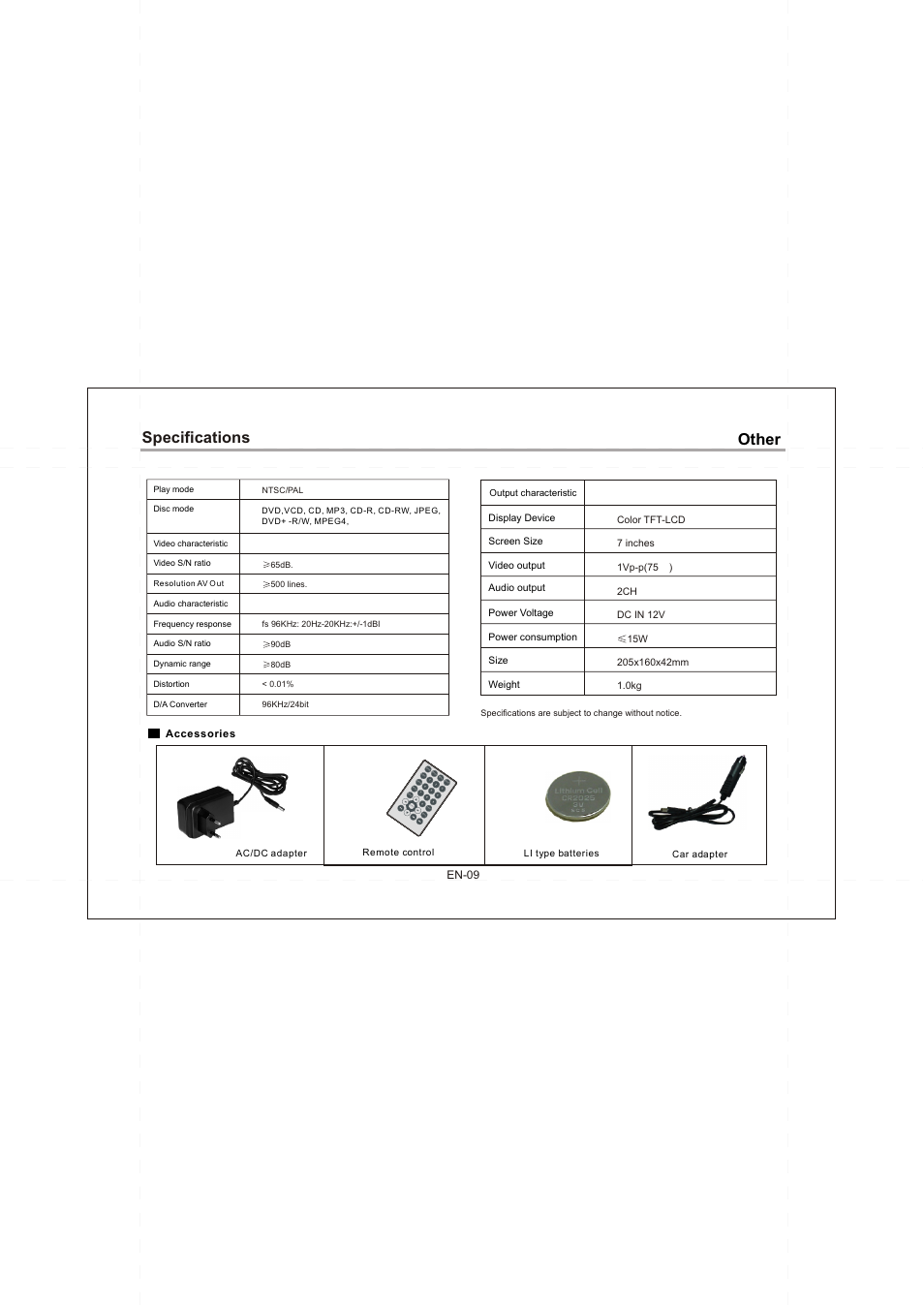 Ò³ãæ 10, Other specifications, So ur ce me nu an gl e st op | Lenco DVP-731 User Manual | Page 10 / 11