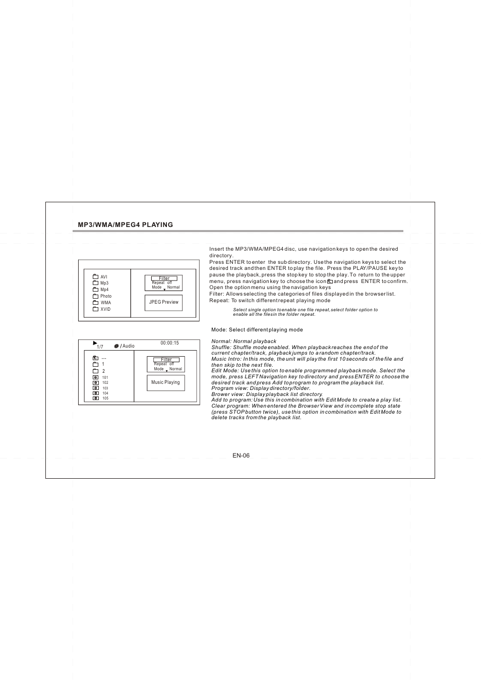 Ò³ãæ 7, Mp3/wma/mpeg4 playing | Lenco DVP-731 User Manual | Page 7 / 11