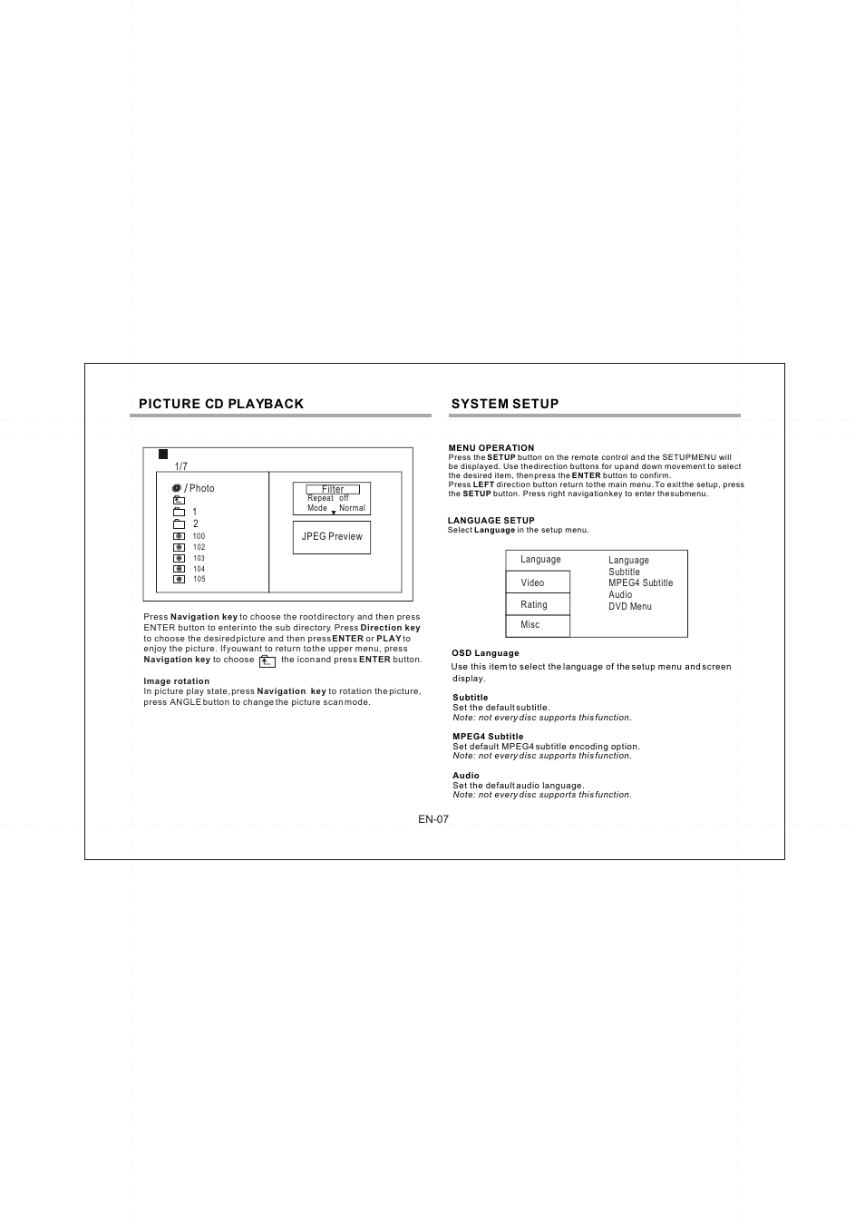 Ò³ãæ 8, Picture cd playback, System setup | Lenco DVP-731 User Manual | Page 8 / 11