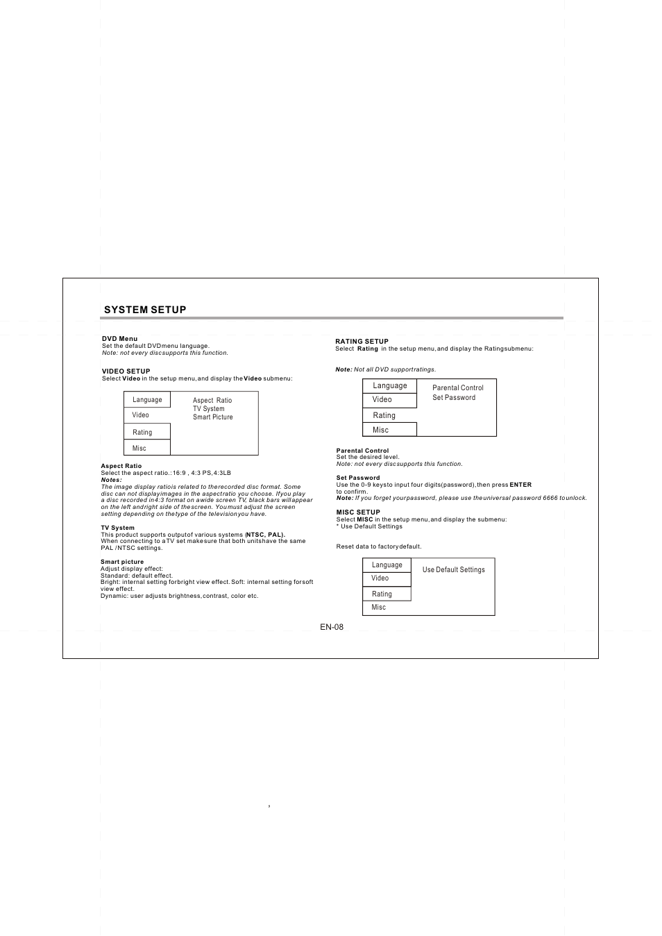 Ò³ãæ 9, System setup | Lenco DVP-731 User Manual | Page 9 / 11