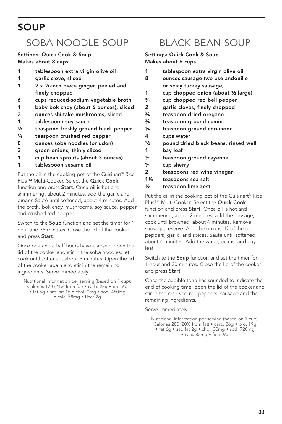 Soup soba noodle soup, Black bean soup | Cuisinart FRC-800 User Manual | Page 33 / 40