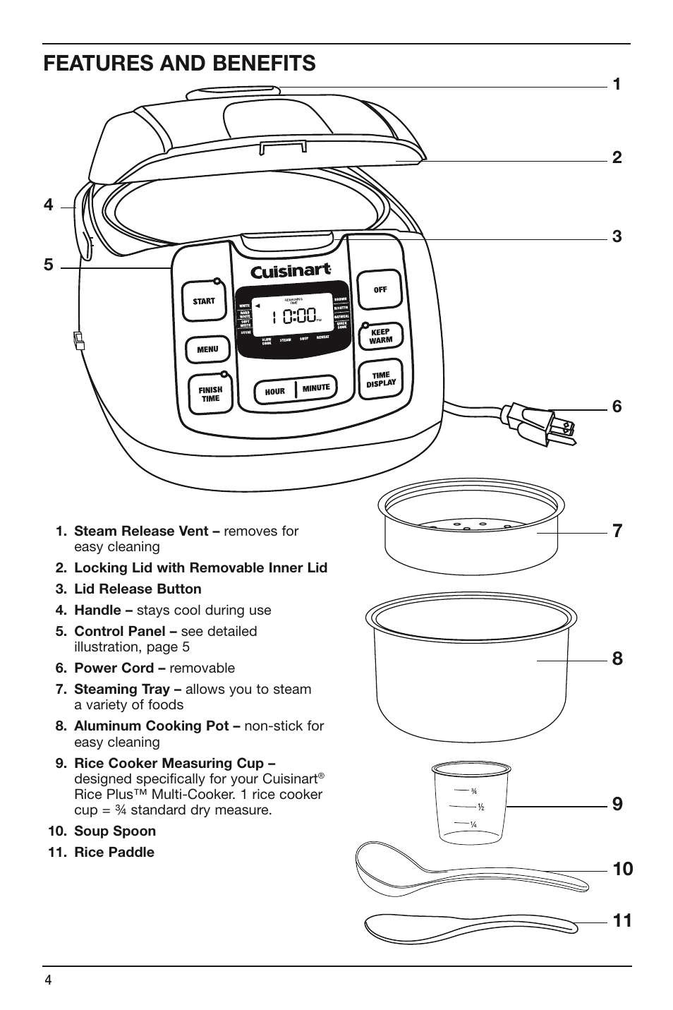 Features and benefits | Cuisinart FRC-800 User Manual | Page 4 / 40