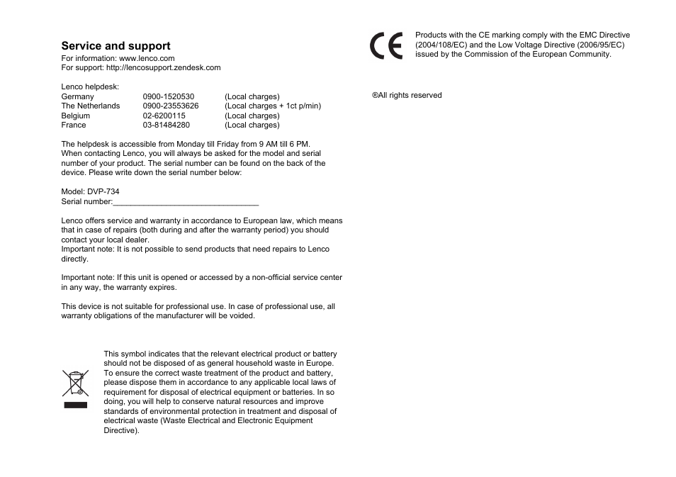 Service and support | Lenco DVP-734 User Manual | Page 10 / 10
