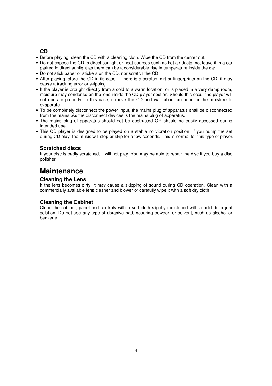 Maintenance | Lenco DVP-735 User Manual | Page 4 / 13