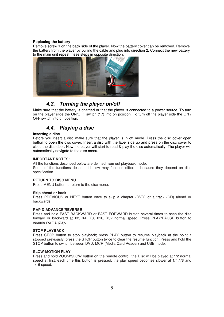 Turning the player on/off, Playing a disc | Lenco DVP-735 User Manual | Page 9 / 13