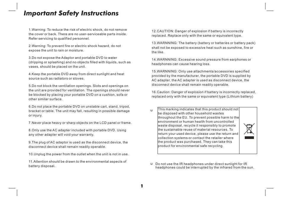 Important safety instructions | Lenco DVP-737 User Manual | Page 2 / 45