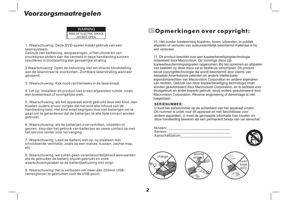 Voorzorgsmaatregelen, Opmerkingen over copyright | Lenco DVP-737 User Manual | Page 21 / 45