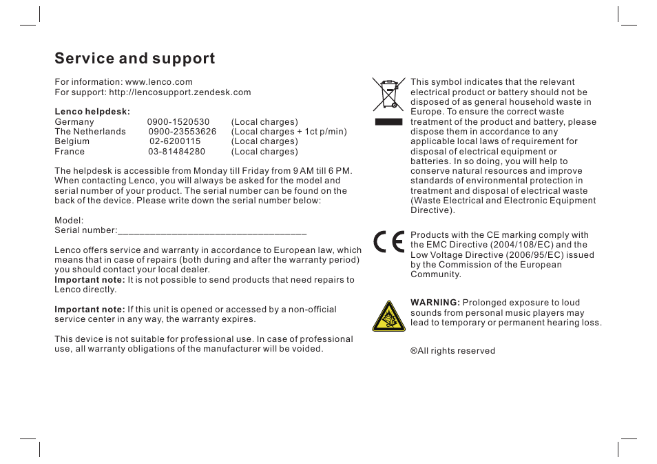 Service and support | Lenco DVP-738 X2 User Manual | Page 13 / 13